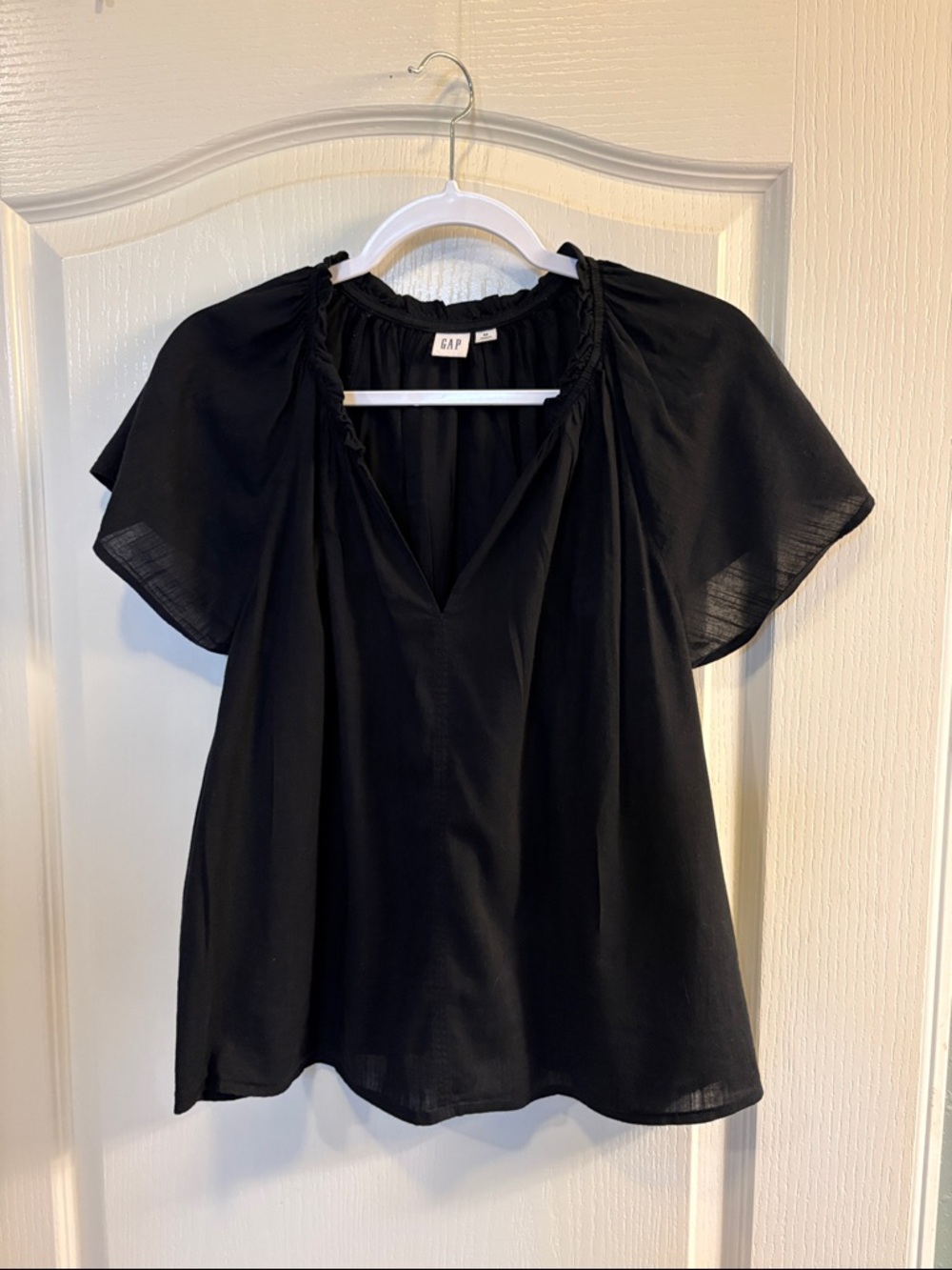GAP Black Flutter Sleeve V-Neck Blouse - Picture 5 of 6